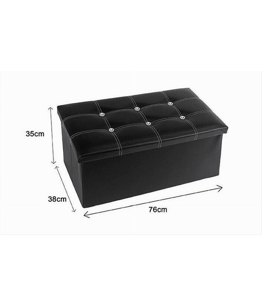 Pouff Puff Pouf Contenitore Imbottito Portaoggetti Nero Strass 76x38x35 Cm 79437         
