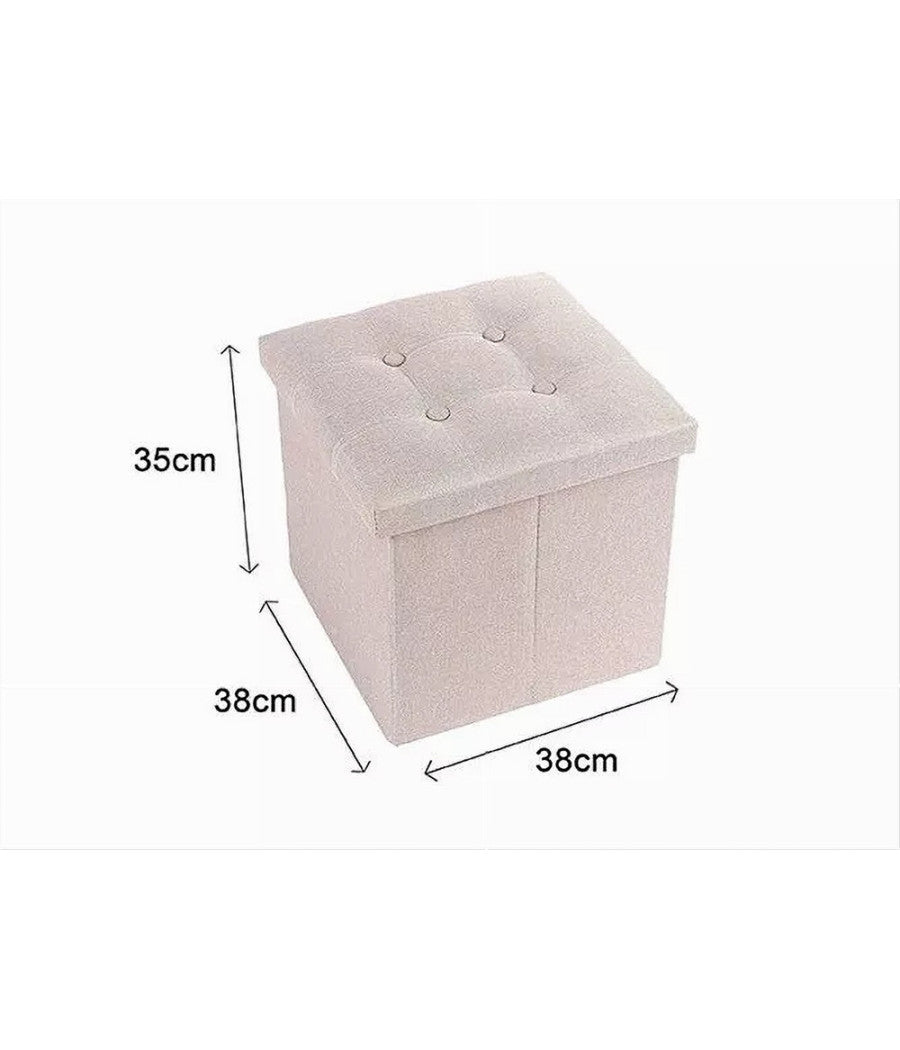 Pouff Puff Pouf Contenitore Imbottito Portaoggetti Seduta Beige 38x38x35cm 79423         