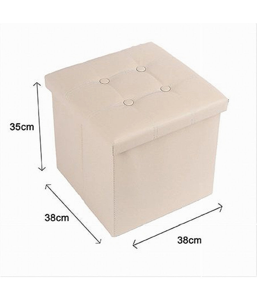 Pouff Puff Pouf Contenitore Imbottito Portaoggetti Seduta Beige 38x38x35cm 79430         