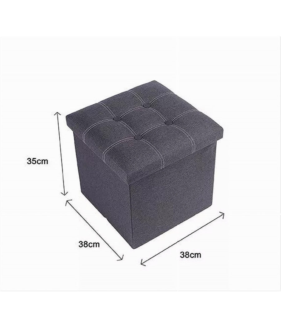 Pouff Puff Pouf Contenitore Imbottito Portaoggetti Seduta Grigio 38x38x35cm 79424         