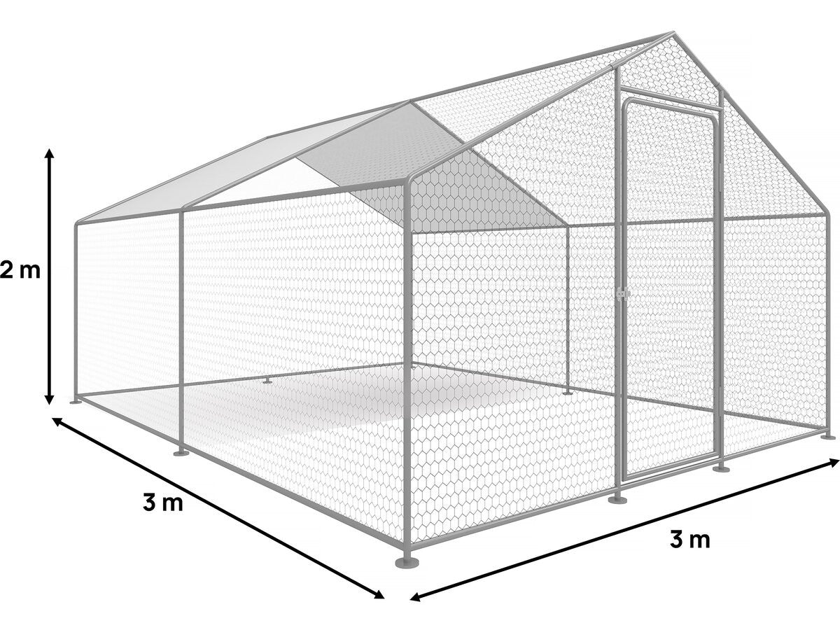 Recinto per galline 9 m² rete metallica 3 x 3 x 2 M acciaio zincato