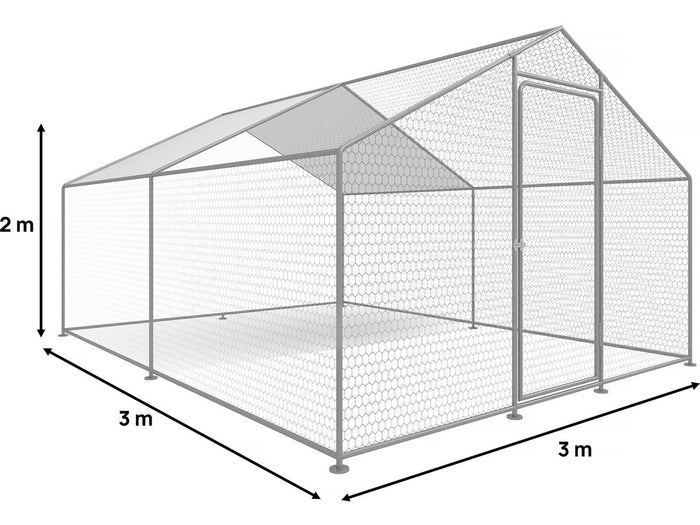 Recinto per galline 9 m² rete metallica 3 x 3 x 2 M acciaio zincato