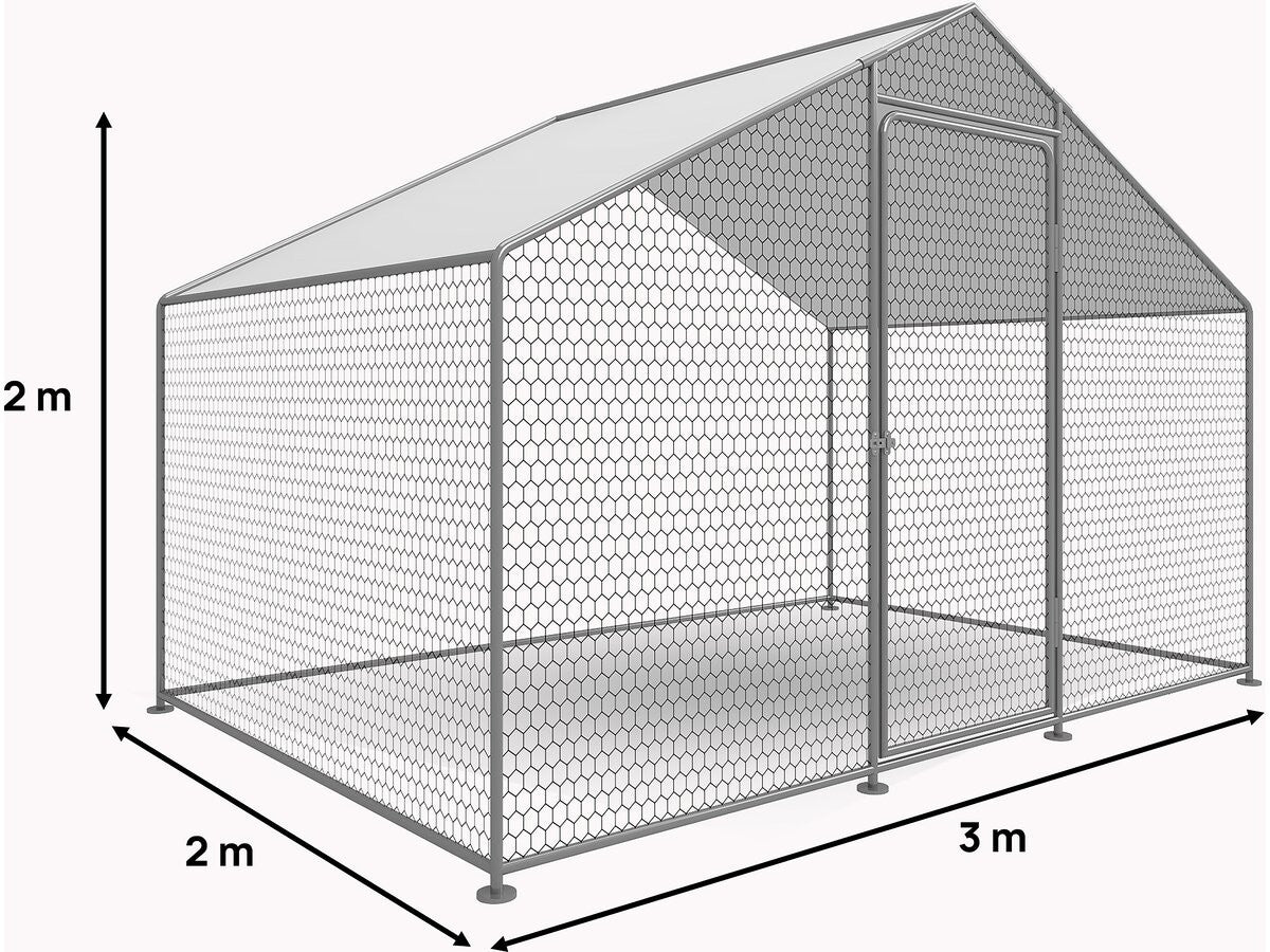Recinto per galline 6 m² rete metallica 2 x 3 x 2 M acciaio zincato