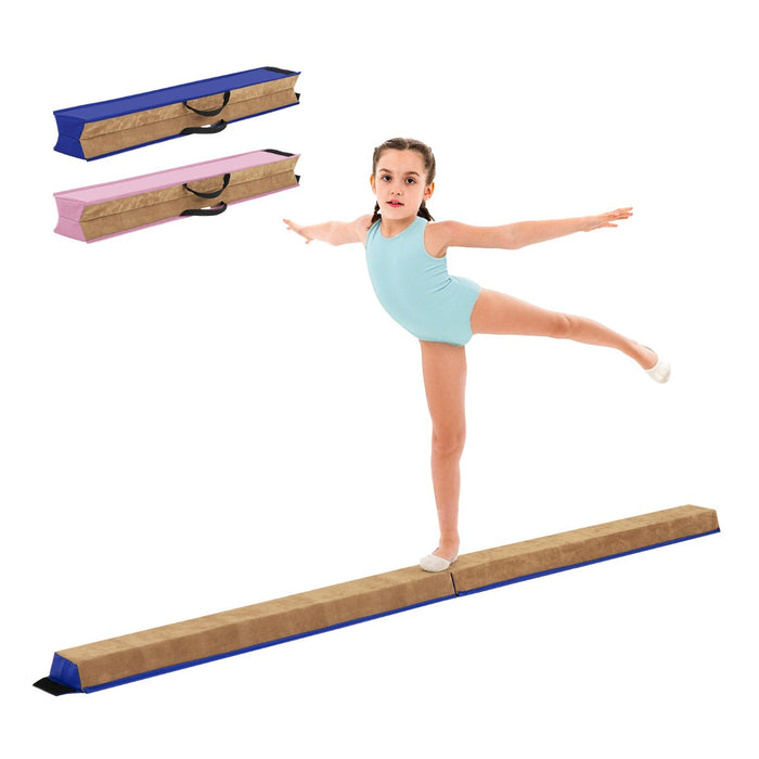 Trave da ginnastica pieghevole 240 x 15 x 65 cm supporto robusto e facile da trasportare design moderno in pelle scamosciata blu 20_0013302