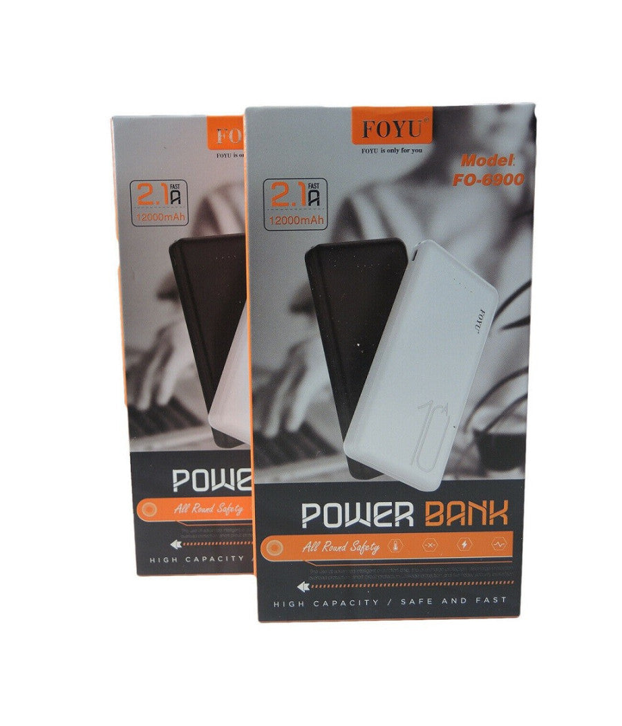 Power Bank 12000mah 2 Usb Batteria Emergenza Supplementare 2.1a Type-c Fo-6900         