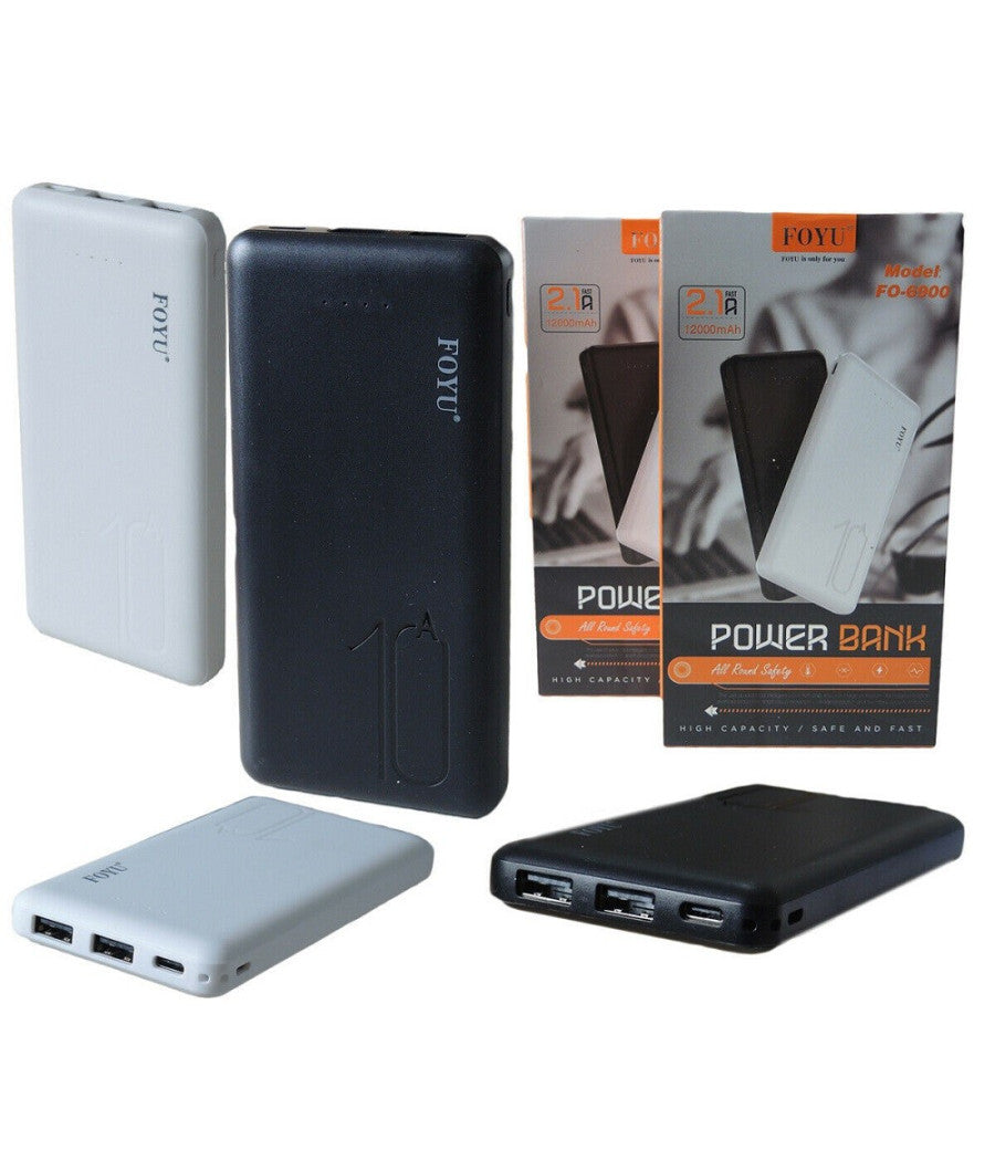 Power Bank 12000mah 2 Usb Batteria Emergenza Supplementare 2.1a Type-c Fo-6900         