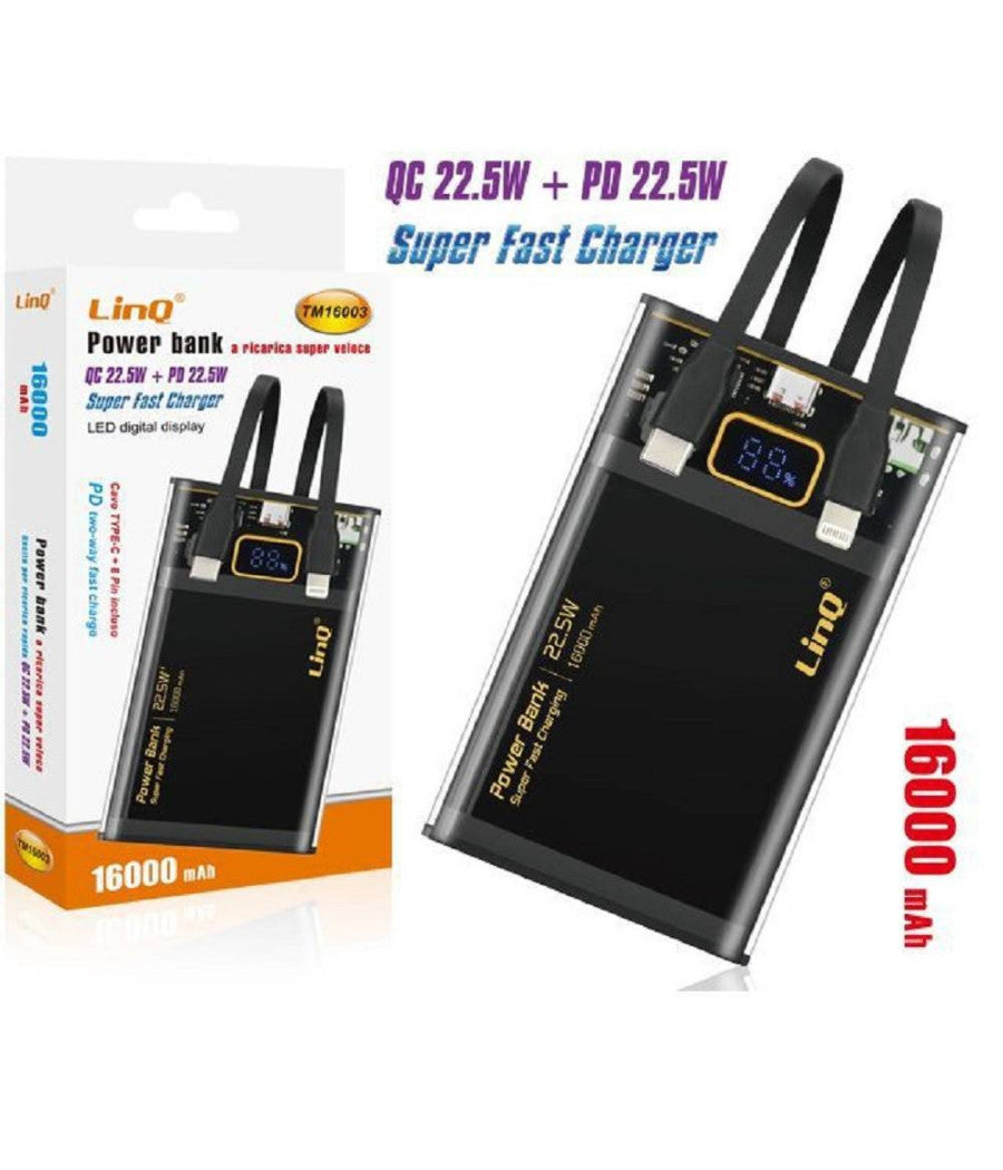 Power Bank 16000mah 22.5w Tm16003 Qc + Pd Super Fast Charger Qc 22.5w Display Led         