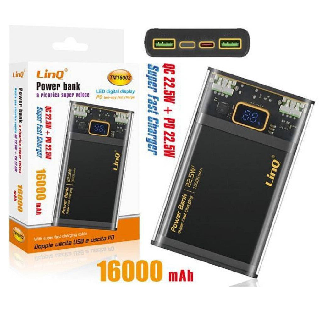 Trade Shop - Power Bank 16000mah Qc 22.5w + Pd 22.5w Super Fast Charge Caricabatterie Tm16002 -