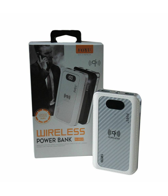Power Bank 4 In 1 Caricatore Wireless Senza Fili Qi Led 12000mah Carica Batteria         