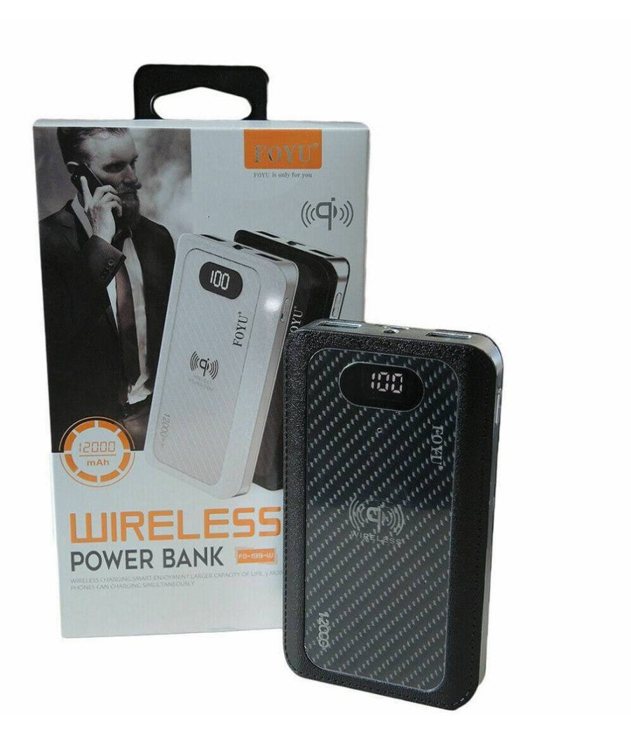 Power Bank 4 In 1 Caricatore Wireless Senza Fili Qi Led 12000mah Carica Batteria         