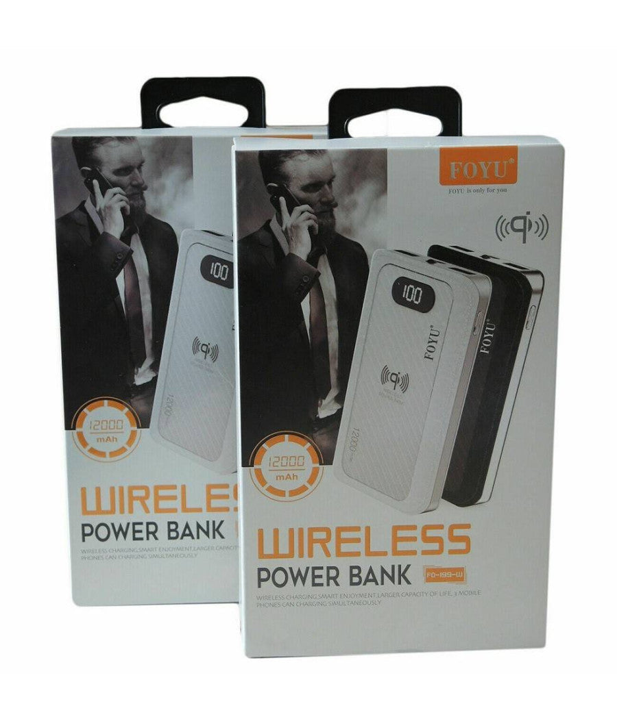 Power Bank 4 In 1 Caricatore Wireless Senza Fili Qi Led 12000mah Carica Batteria         