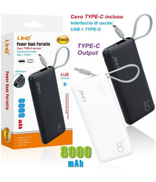 Power Bank Batteria Esterna Portatile Ricaricabile 8000mah Con Plug Type-c Tt8033         