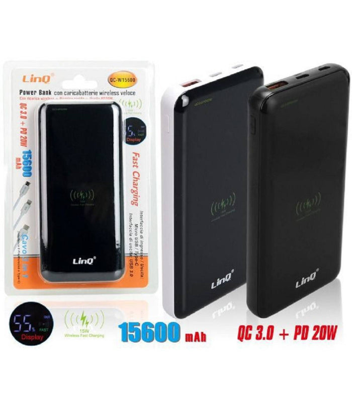 Power Bank Batteria Esterna Ricarica Veloce Wireless 15600mah Caricabatteria Qc-w15600         