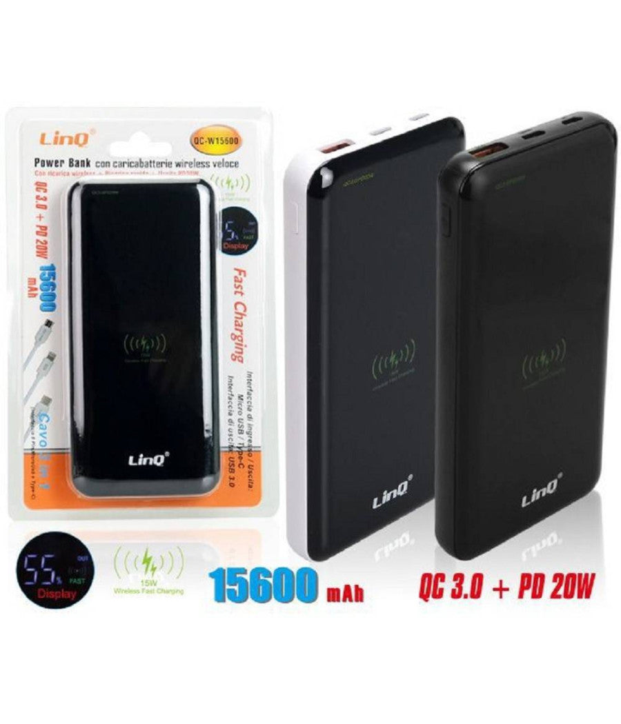 Power Bank Batteria Esterna Ricarica Veloce Wireless 15600mah Caricabatteria Qc-w15600         