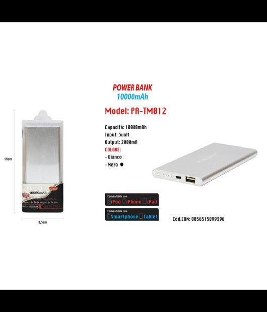 Power Bank Portatile Per Smartphone Cellulari 10000mah Carica Batteria Emergenza         