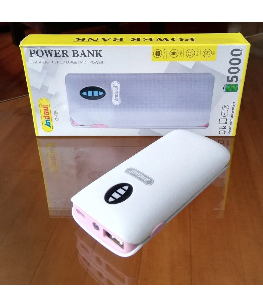 Power Bank Portatile 5000mah Con Torcia A Led 2 Porte Usb Ricarica Veloce Q-t69         