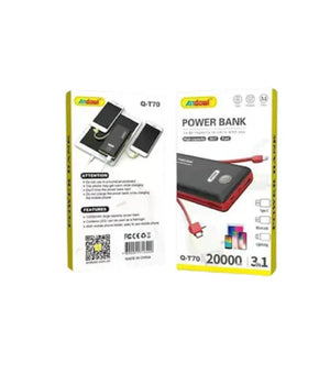 Power Bank Portatile Q-t70 3in1 20000mah Batteria Mobile Ricarica Rapida Luce Led         