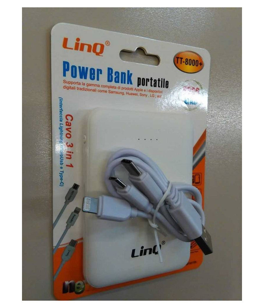Power Bank Sottile Batteria Supplementare 8000 Mah Doppia Usb Cavo 3in1 Tt-8000+         