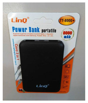 Power Bank Sottile Batteria Supplementare 8000 Mah Doppia Usb Cavo 3in1 Tt-8000+         
