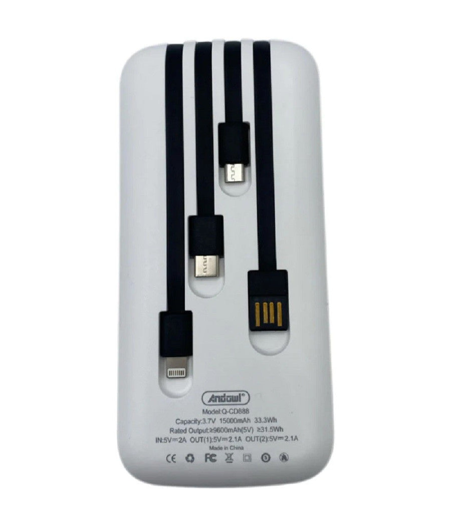 Powerbank 15000mah Q-cd888 Portatile Torcia Luce Led Carica Fino A 5 Dispositivi         