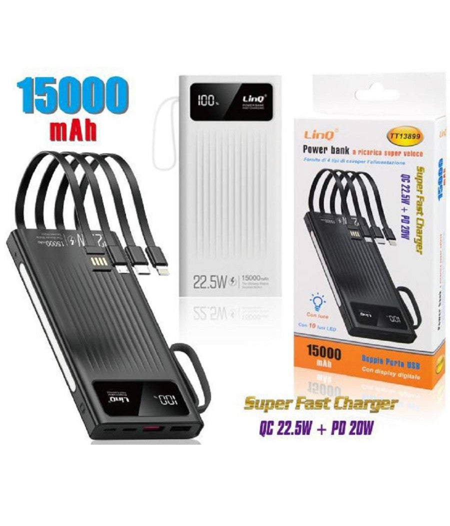 Powerbank Batteria Portatile 15000mah Ricarica Super Veloce Qc22.5w+pd20w Tt13899         