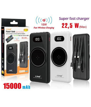 Powerbank Da 15000 Mah Con Ricarica Wireless Rapida Usb / Usb-c Con Cavi Tt15808         