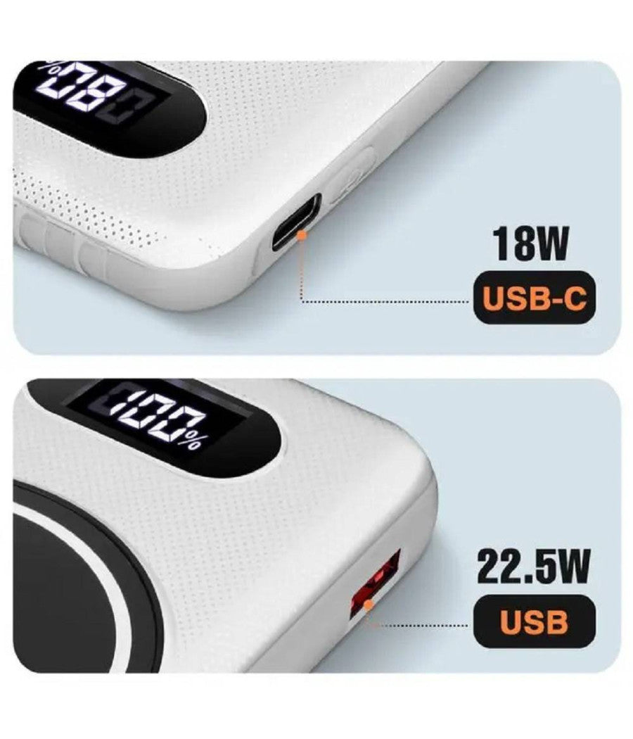 Powerbank Da 15000 Mah Con Ricarica Wireless Rapida Usb / Usb-c Con Cavi Tt15808         