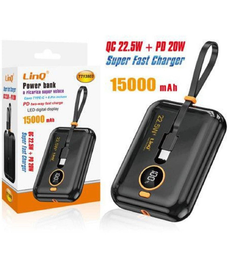 Powerbank Ricarica Super Veloce 15000mah Qc22.5w+pd20w Display Digitale Tt13803         