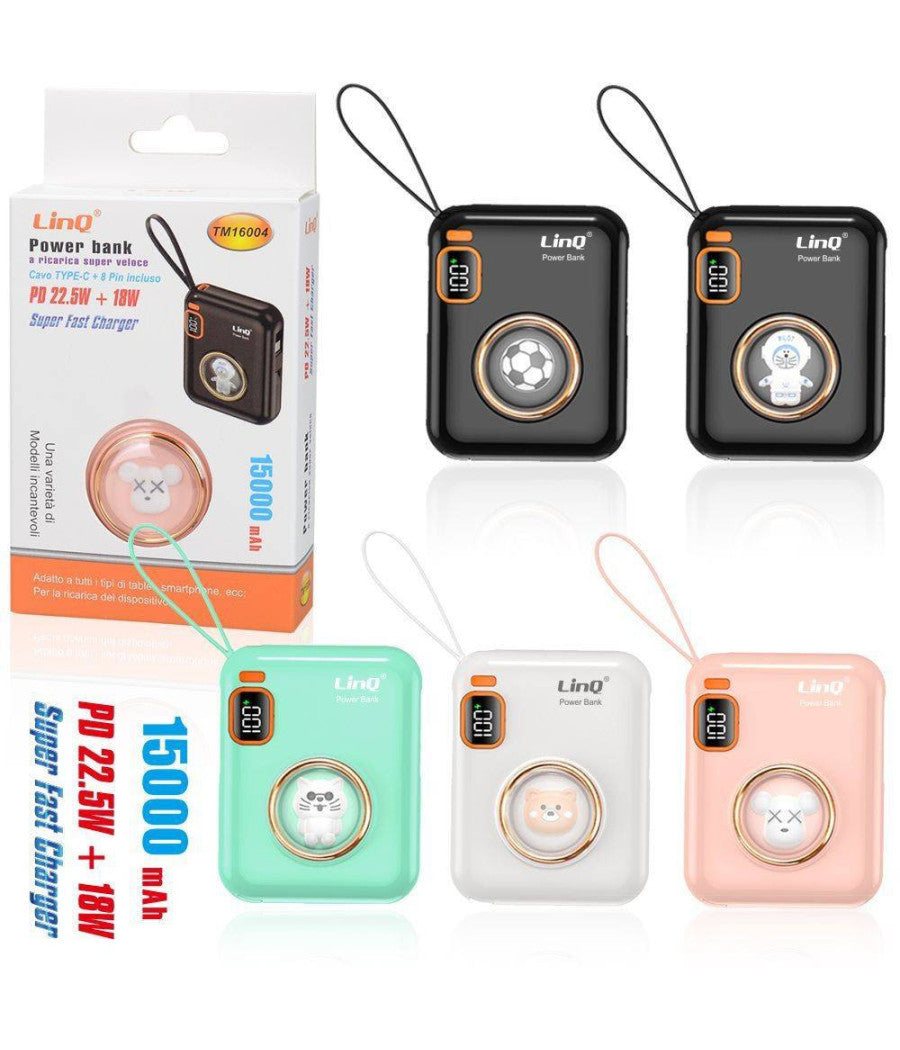 Powerbank Ricarica Veloce Con Cavo Type-c + 8pin Pd 22.5w + 18w 15000mah Tm16004         
