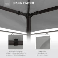 Copertura per Gazebo 4x3 m a 2 Livelli in Poliestere con Cinghie e 10 Fori di Drenaggio, Grigio