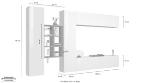 Parete attrezzata bianca mobile TV pensile sospeso 2 armadi libreria Sid WH