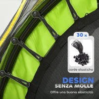 Tappeto Elastico per Bambini 3-6 Anni con Rete di Protezione, 6 Colonne e 3 Ingressi, Ø140x190 cm, Verde e Nero