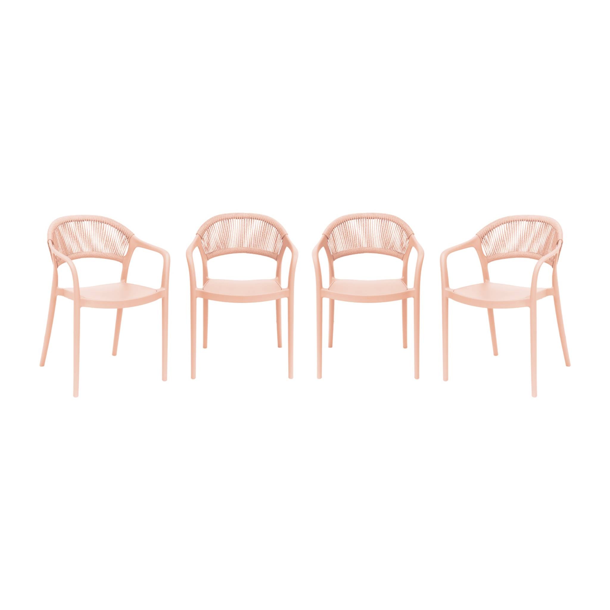 Set 4 sedie da giardino impilabili con effetto corda, rosa