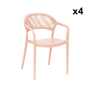 Set 4 sedie da giardino impilabili con effetto corda, rosa