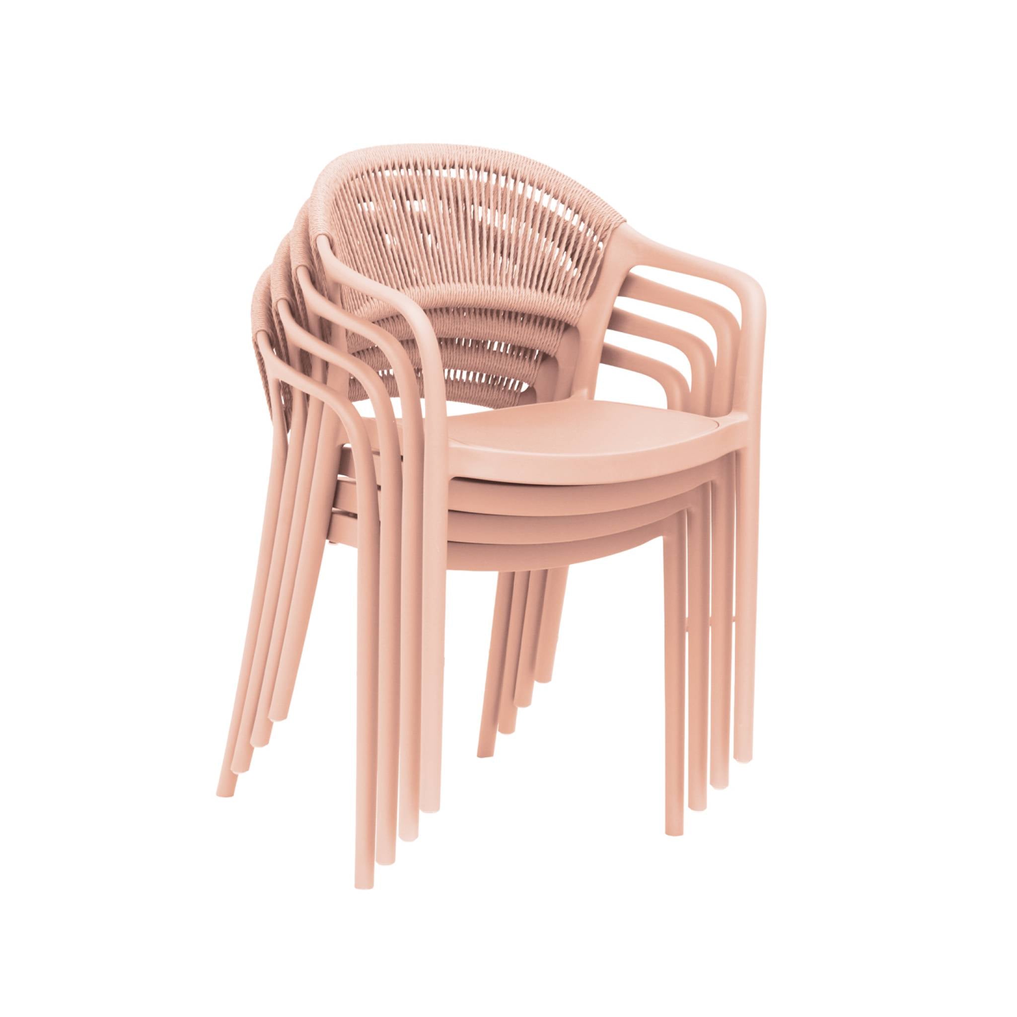 Set 4 sedie da giardino impilabili con effetto corda, rosa