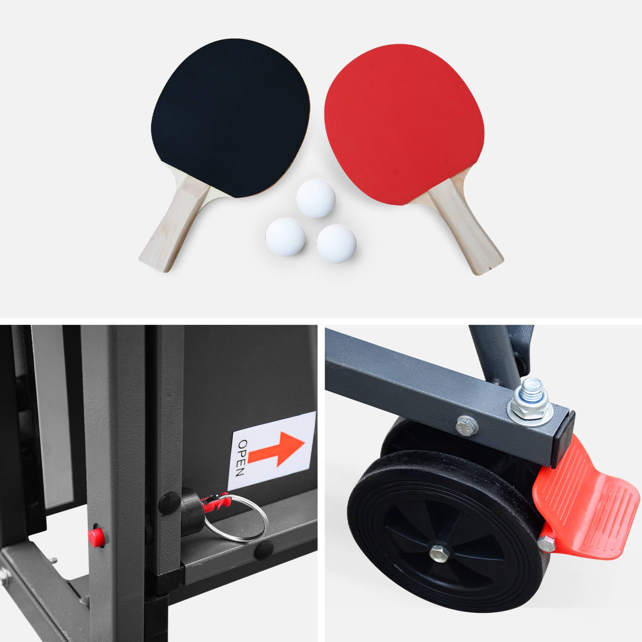 Tavolo da ping pong per interni piegabile con 2 racchette e 3 palline,