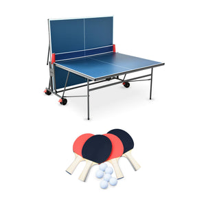 Tavolo da ping pong pieghevole da interno con 4 racchette e 6 palline,