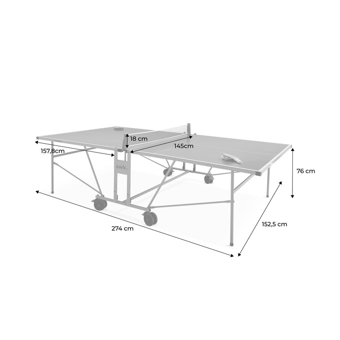 Tavolo da ping pong pieghevole per esterni, 4 racchette e 6 palline,