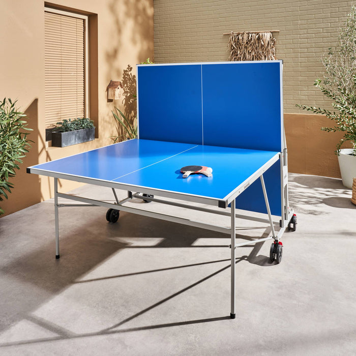 Tavolo da ping pong pieghevole per esterni, 4 racchette e 6 palline,