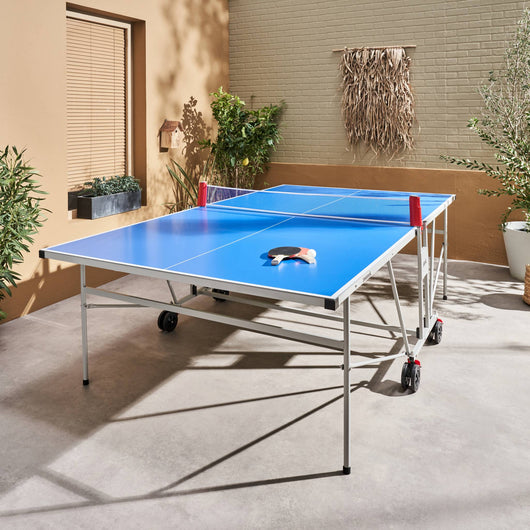 Tavolo da ping pong pieghevole per esterni, 4 racchette e 6 palline,