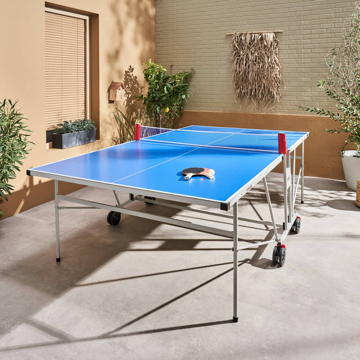 Tavolo da ping pong pieghevole per esterni, 4 racchette e 6 palline,