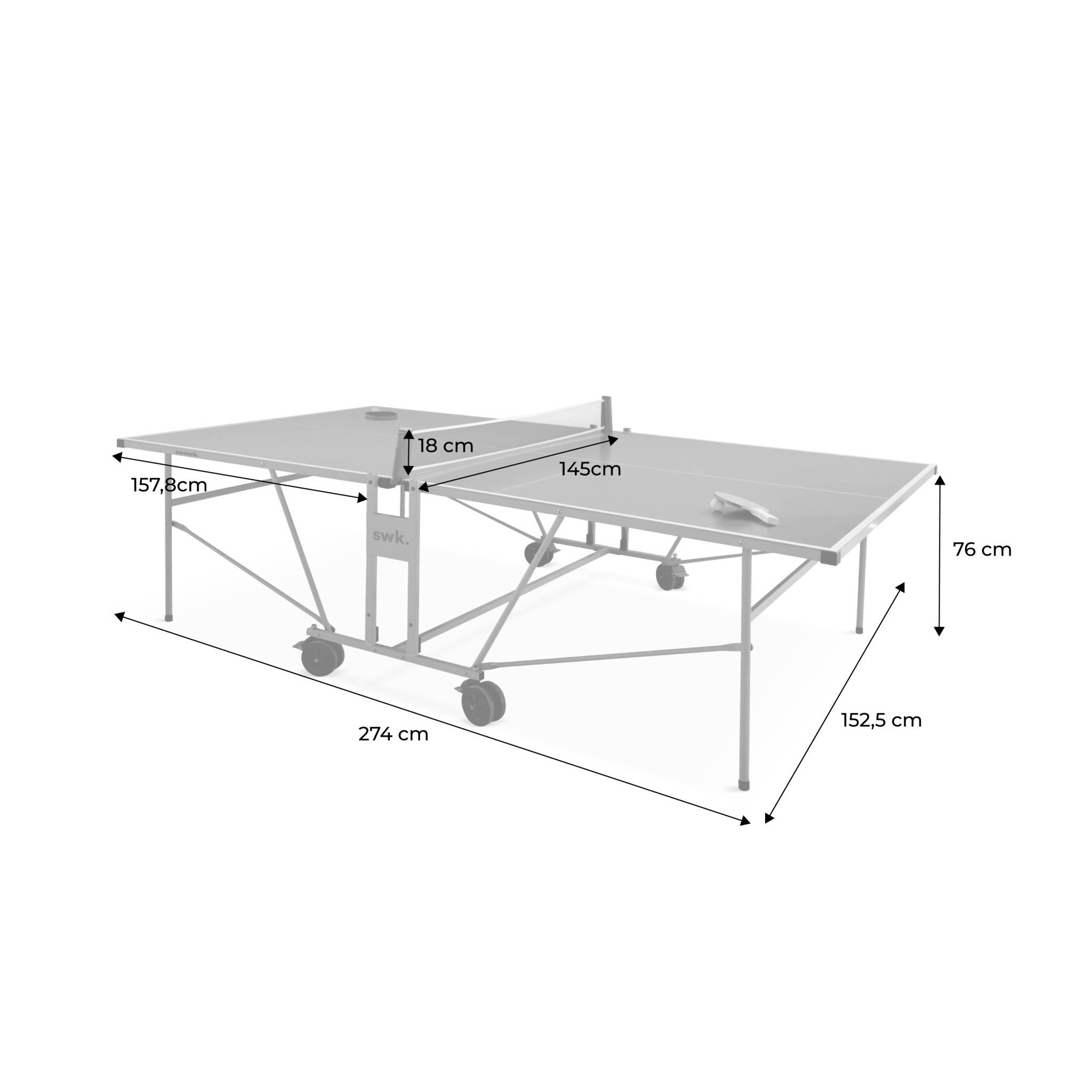 Tavolo da ping pong pieghevole per esterni, 4 racchette e 6 palline,