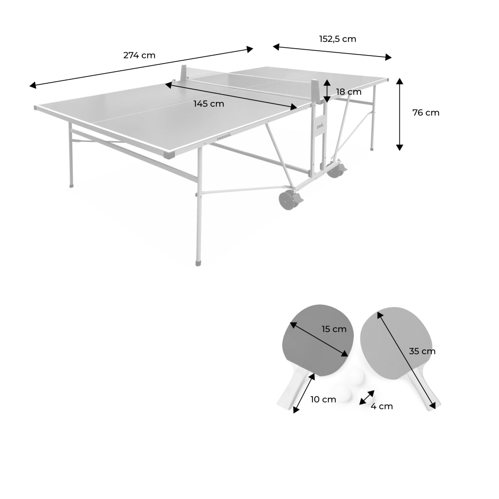 Tavolo da ping pong pieghevole per esterni con 4 racchette e 6