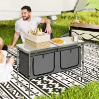 Tavolino da Campeggio Picnic con Base per Cibi e Bevande Altezza Regolabile Pieghevole Alluminio, Legno 120x47x55/62/68cm