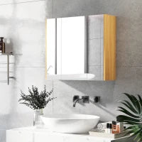 kleankin Armadietto Specchiera Bagno a 3 Ante con Mensole Regolabili, 68x22x60cm, Bianco