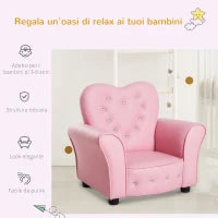 Poltroncina per Bambini Imbottita, Poltrona per cameretta con Rivestimento in PVC e Struttura in Legno, 59x41.5x49cm, Rosa