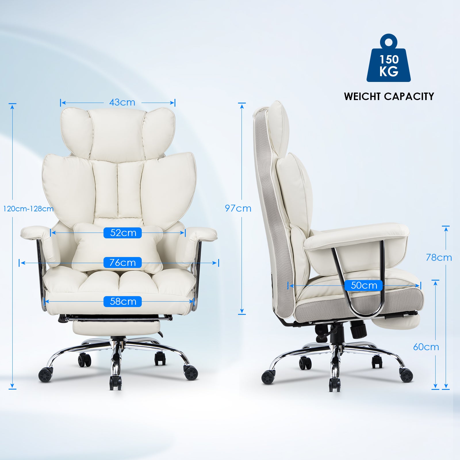 Sedia ufficio con rotelle - RATTANTREE - Poltrona presidenziale con Poggiapiedi Retrattile - Bianco