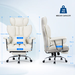 Sedia ufficio con rotelle - RATTANTREE - Poltrona presidenziale con Poggiapiedi Retrattile - Bianco