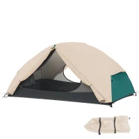 Tenda da Campeggio 2 Posti con 2 Vestiboli, 2 Porte, 2 Finestre e Borsa di Trasporto, 2.8x2.25x1.1 cm, Beige