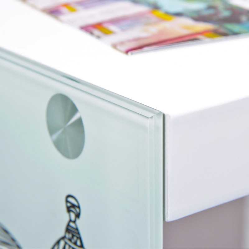 Pratico comodino/tavolino Inter Link in mdf+vetro serigrafato fantasia